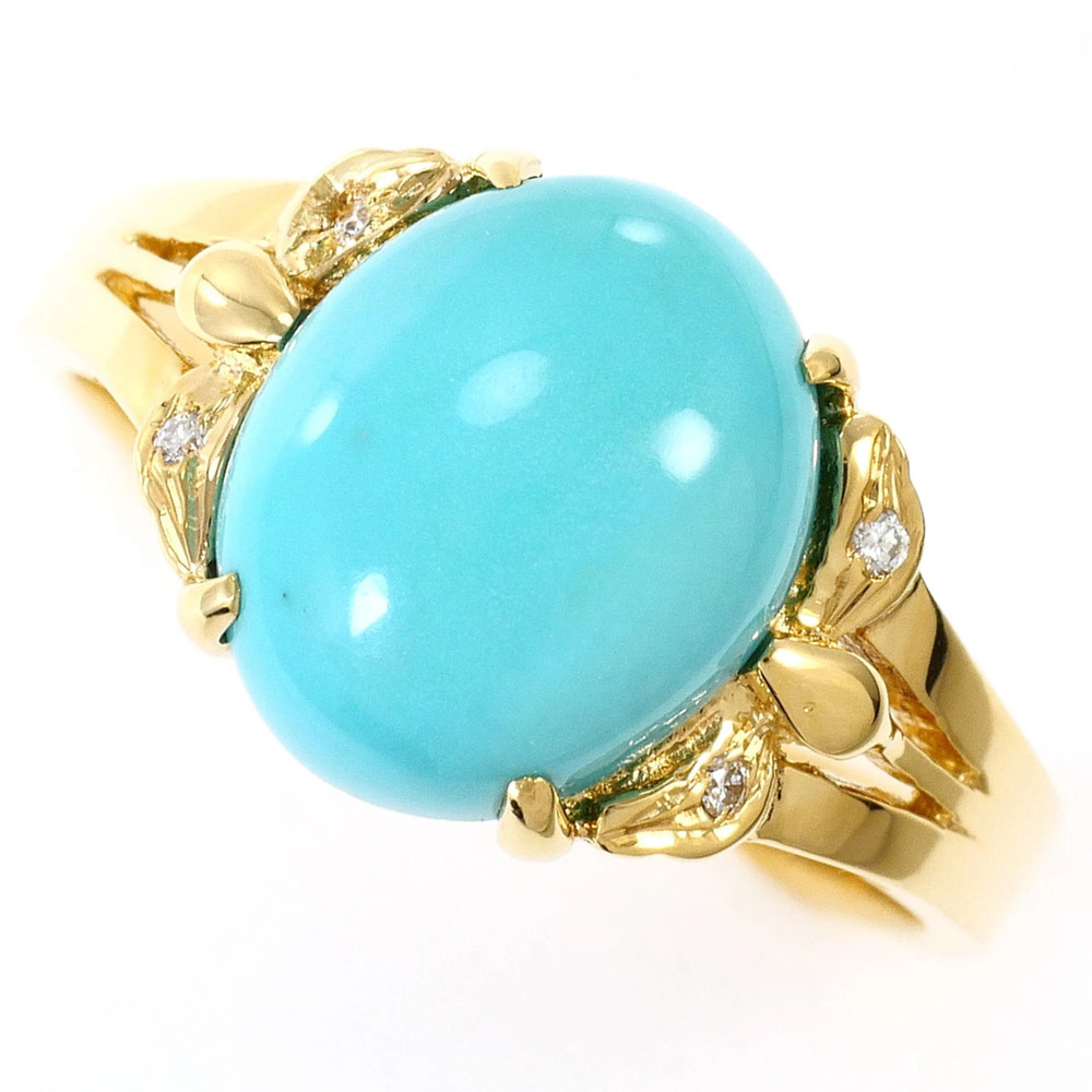 18K (18-karat) Yellow Gold Ring with Turquoise and Diamond (carat mark not sp...